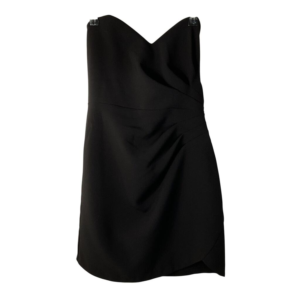 After Midnight Black Plunging V-Neck Ruched Faux-Wrap Mini Dress - Size M